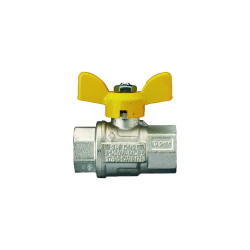 Guľový ventil RB 5982, motýľ, F/F - Mosadzný poniklovaný guľový ventil s plným prietokom a oceľovým motýľom. Závity vnútorný/vnútorný podľa ISO 7.1 Rp x Rp. Tesnenie hriadele 2 x PTFE (teflón) a 1 x ,,O" krúžok NBR.